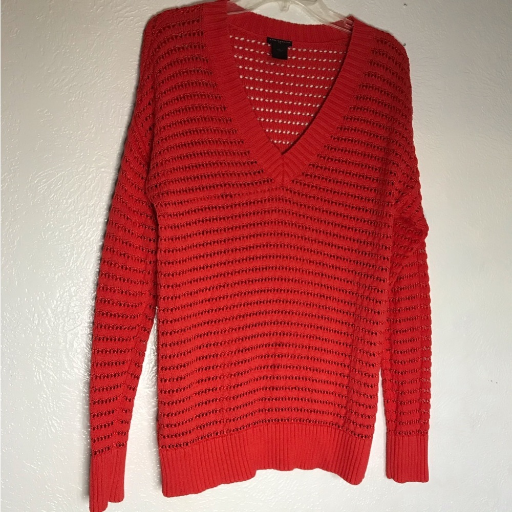 Ann Taylor coral crochet sweater L